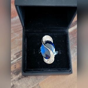 Sapphire and Cubic Zirconia Sterling silver ring size 9